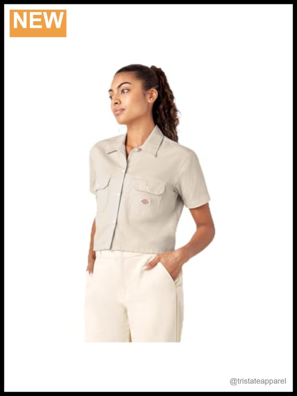 Cropped Work Shirt Short Sleeve Button Down Polyester Cotton